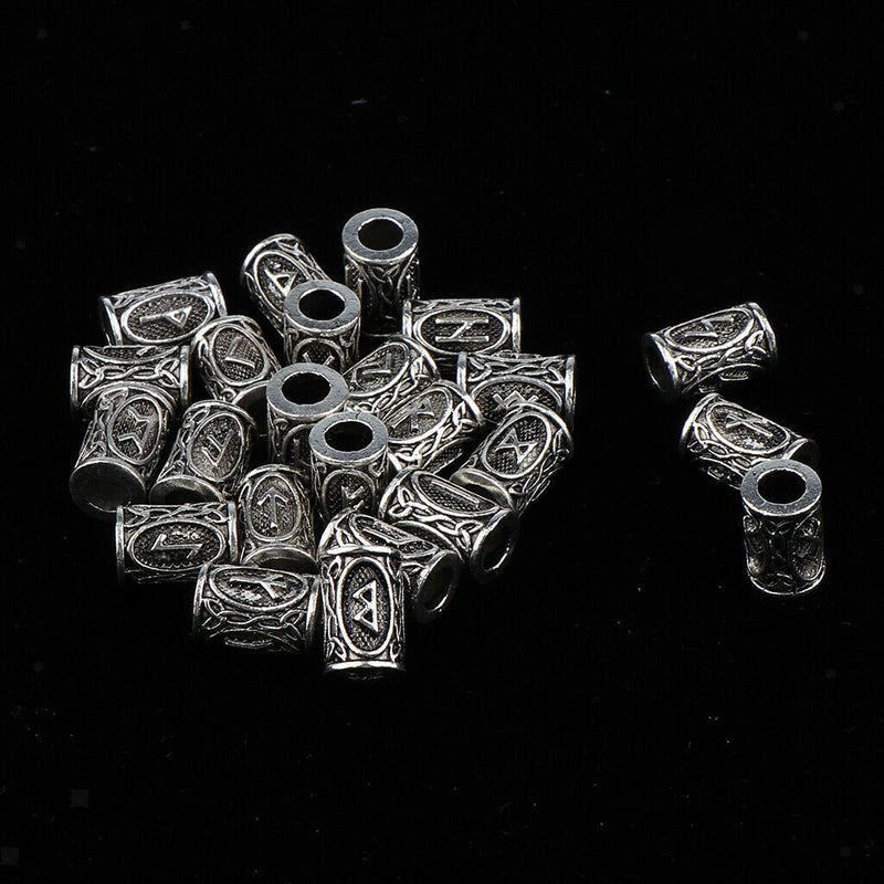 24 Pieces Norse Viking Rune Dreadlocks Beads Metal Hair Beards Pendants Rings