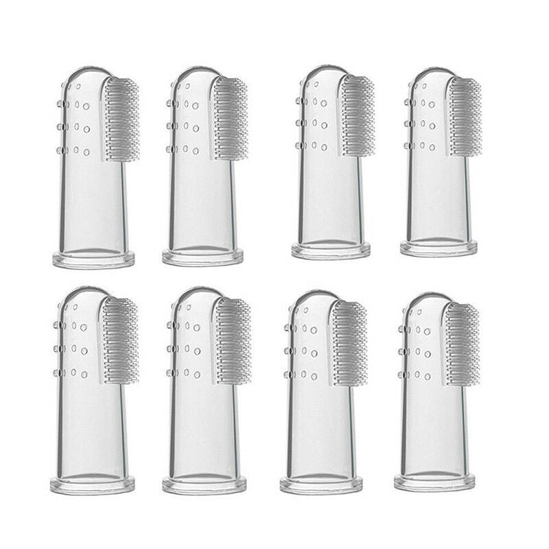 8Pcs Pet Cat Dog Finger Tooth Teeth Brush Dental Care Cleaning Silicone Brushes