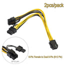 2pcs 6pin Female to Dual 8pin (6+2pin) Male Video Card Power Cable 20cm A