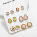 Fashion Simple Water Drop Pink Flower Opal Color Earrings Earrings Set Six