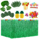 107 Pcs Tropical Party Decoration Set with Hawaiian Table Skirt Palm Leaves D2W9