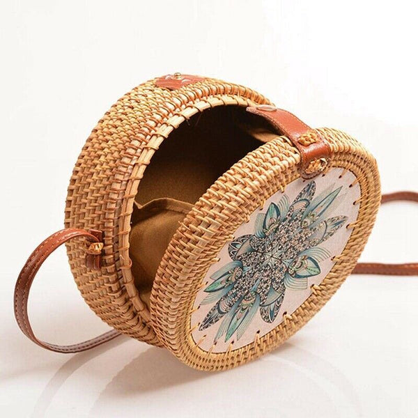 Rattan Bag Shoulder Bag Woven Woven Round Handbag Pouches Bags Crossbody Ba D2Z8