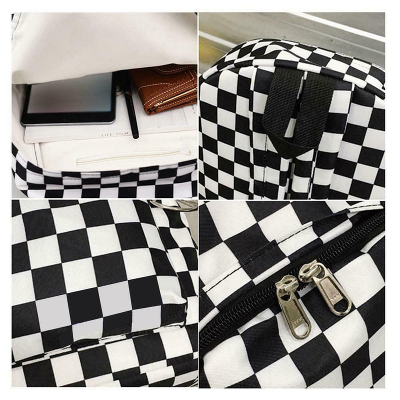 Plaid Pattern Backpacks Canvas Shoulder Bag Anti-theft Pack for Men and Women