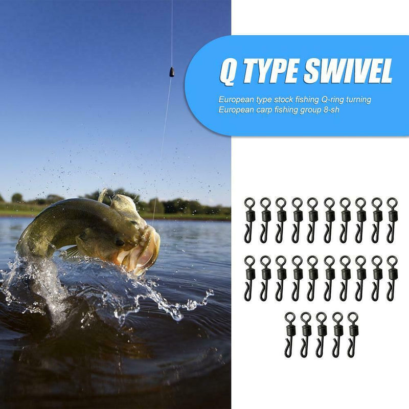25pcs Black Q-Shaped Quick Change Swivels Fishing Terminal for Carp Fishing