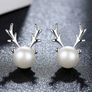 Elk Simulated Pearls Stud Earrings Women Christmas Xmas Party Jewelry Decor A