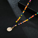 Women Boho Multicolor Beads Shell Necklace Doublelayer Clavicle Choker JewelFT