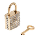 Diamante Square Shape Padlock with Key Travel Locker Set Pendant Golden