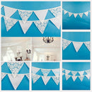 12 Flags White Flower Lace+Cotton Hanging Banner Wedding/Birthday Party Decor