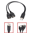 USB 2.0 A Male To 2 USB Female Jack Splitter Adapter Cable Power Cords Black