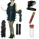 Costume Set Flapper Girl Necklace Beads Cigarette Holder Boa Feather Headba