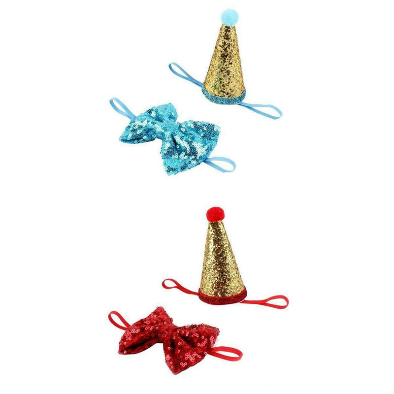 2 pcs Shiny Dog Cat Birthday Hat Party Costume Headwear Accessory Blue Red