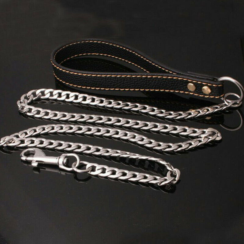 1Pcs Black Stainless Steel Leather Rope Welded Chain Traction Rope Newest Useful