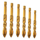 6Pcs 1/4 Inch Hex Shank Twist Glass Bits Titanium Ceramic Drilling Drill Se
