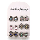 6Pairs/Set Women Rhinestone Crystal Earrings Drop Jewelry Ear Stud Earrings  Bj