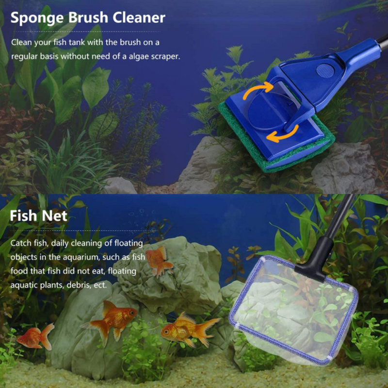 5 IN 1 Aquarium Fish Tank Cleaning Tools Set Glass Brush Fishnet Cleaner Kit