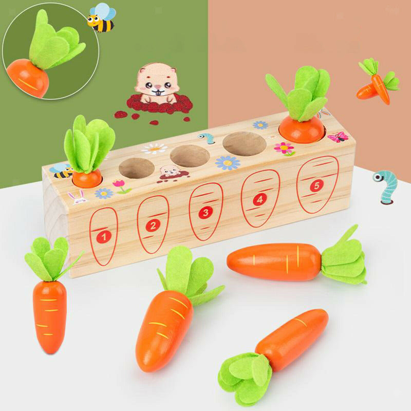 Edicational Carrots Harvest Wooden Matching Game Funny Toys for Boys Girls Gift
