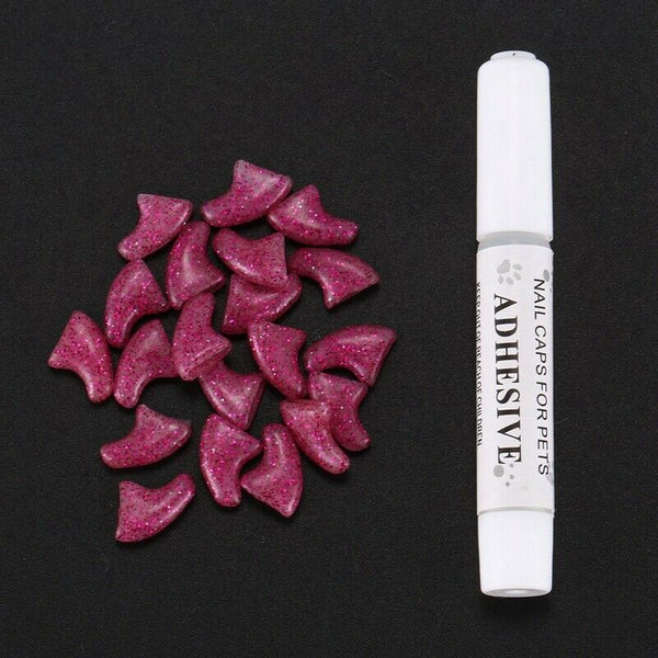 20 pcs Soft Nail Caps For Cat Pet Claw Control Paws off + Adhesive Glue Wit Y6C9
