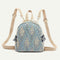 Straw Woven Small Backpacks Women Stripe Print Shoulder School Bags (Blue)