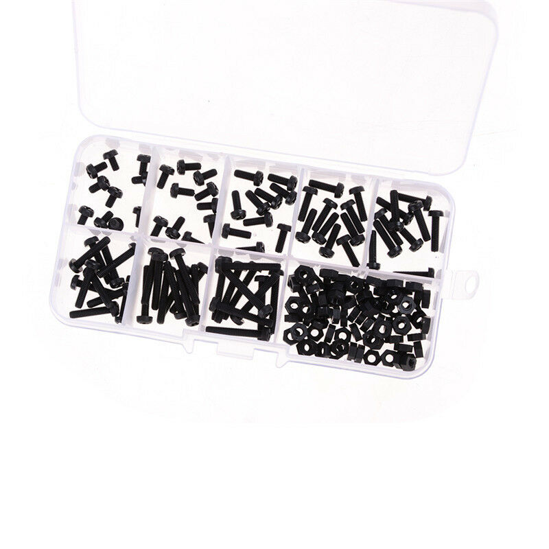 160PCS M3 8 Sizes Assortment Stand-off Nylon Screws Bolt Nuts Fastener Black Kw