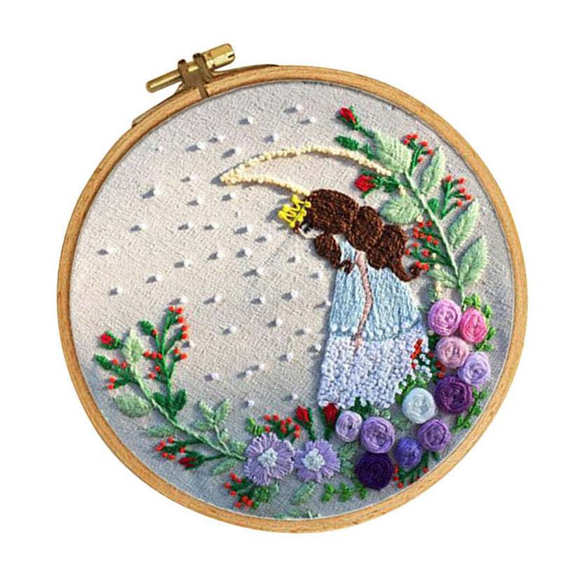 1 Set DIY Embroidery Starter Kits with Moon Fairy Pattern Handmade Embroidery