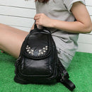 Embroidery Flowers Women Backpack Small Soft Pu Leather Backpacks for Girls