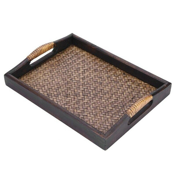 Multi-Functional Wooden Serving Trays With Handle Rectangle Handmade Rattan N7T1