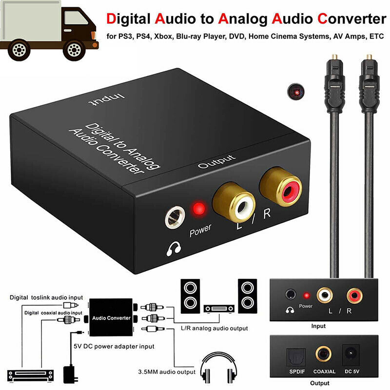 Optical Coax Toslink Digital to Analog Converter RCA L/R Stereo Audio Adapter ES