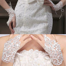 Women Ladies White Lace Bow Short Bridal Gloves Wedding Prom Party Glov ABO
