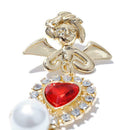Red Hearts Imitation Pearls Fairy Flying Angel Drop Earrings Dangle Pendant