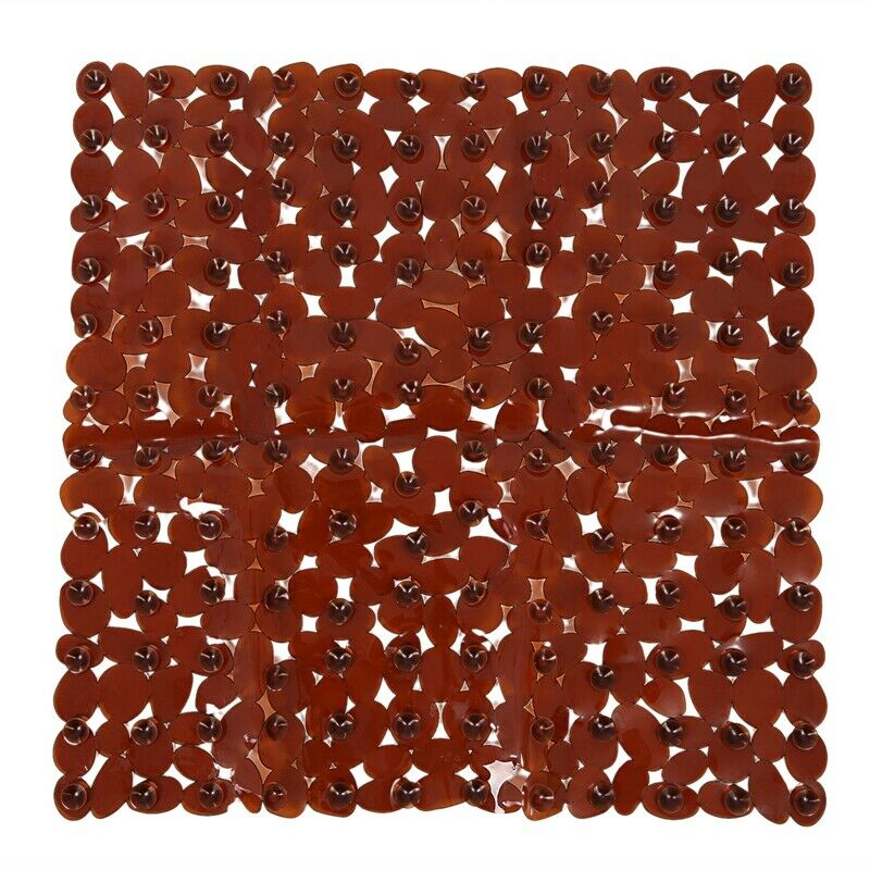 Pebble Non-Slip Suction Bath Mat - Square Mat for Shower or Tub, Amber W3B2