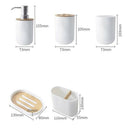 5Pcs Bamboo Bathroom Set Toilet Brush Holder Toothbrush Glass Cup Soap Disp