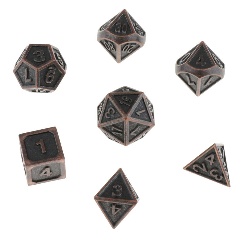 7x Polyhedral Metal Dice for Dragon Pathfinder RPG Board Games Red Bronze- B