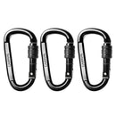 3 Pack Outdoor Carbon Steel D Shape Screw Locking Climbing Carabiners 30KN