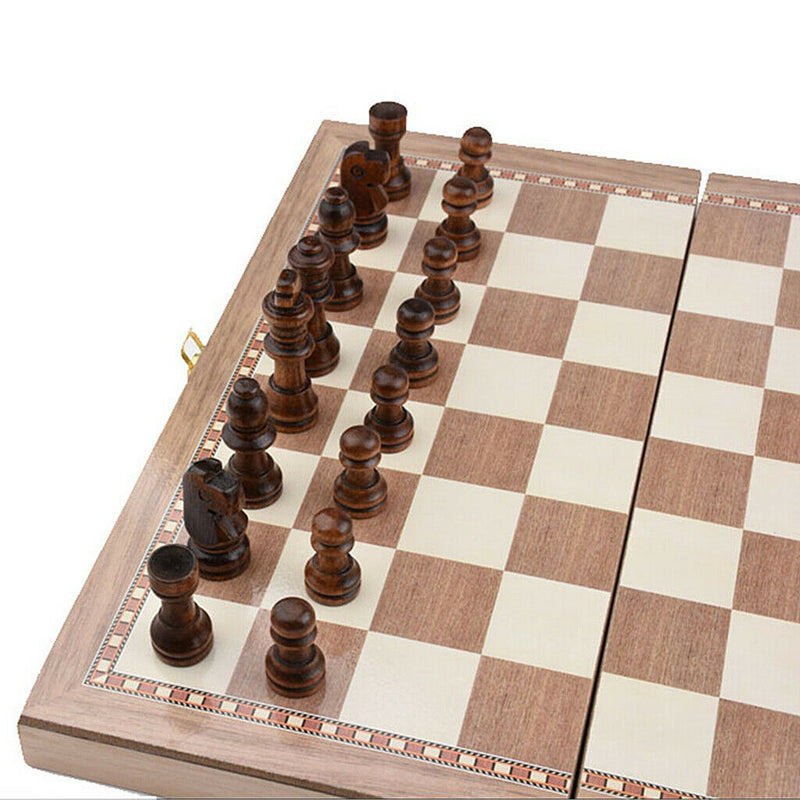 Professional Tournament 3-in-1 Wooden Chess Set Portable Folding Chessboard