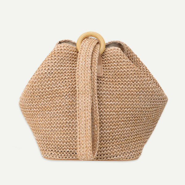 Women Handmade Straw Woven Shoulder Bags Beach Messenger Handbags (Brown)
