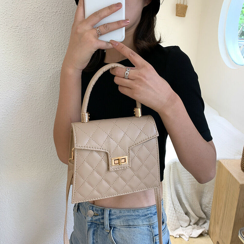 Lattice Pattern PU Women Shoulder Bags Elegant Crossbody Handbags (Khaki)