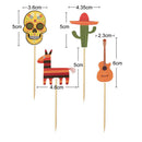 Set of 12 Mexican Fiesta Cake Toppers Cactus Guitar Cupcake Toppers Party