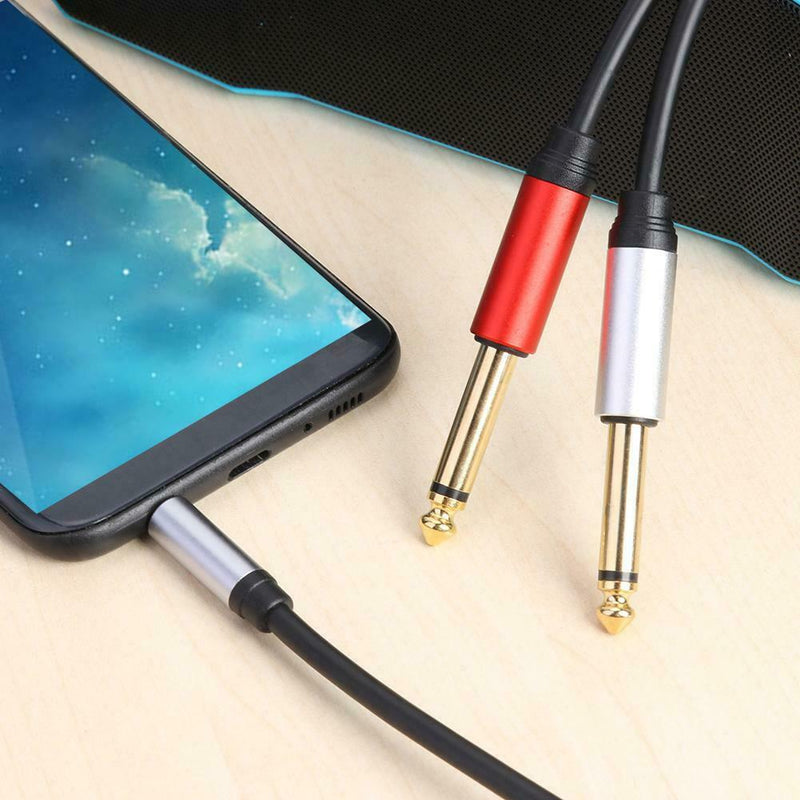 1.8m 3.5mm Male to Dual 6.35mm Male Audio Cable for Mixer Amplifier Speaker