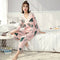 Women Autumn V-neck print 2-pcs Pajama Sets Floral Long Sleeve Sleep Wear C F2E9