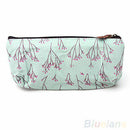 Flower Canvas Pencil Pen Case Cosmetic Makeup Bag Storage Pouch Purse Blue