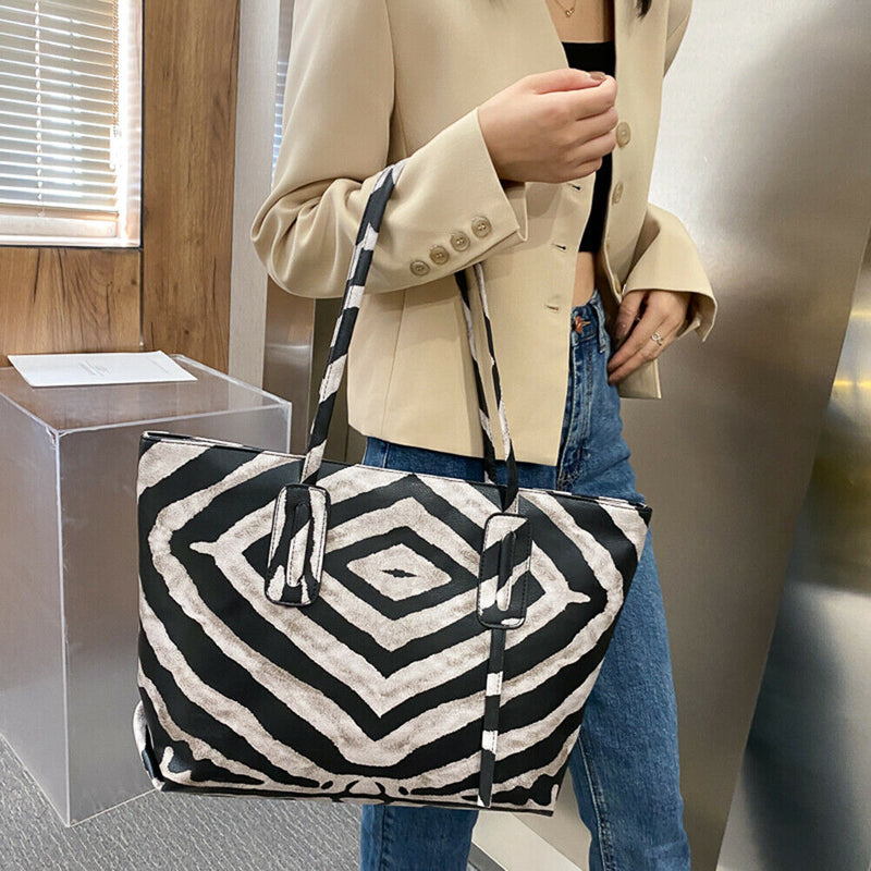 Women Shoulder Bag Large Capacity Animal Print PU Shopping Handbags (Zebra)
