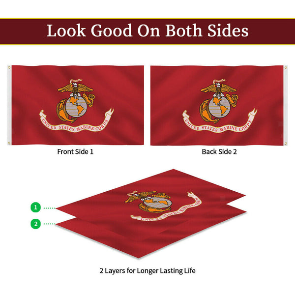 Heavy Duty United State Marine Corps Flags 2ply 3x5ft Outdoor Fade Resistant