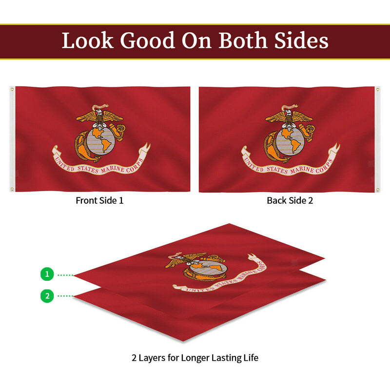 Heavy Duty United State Marine Corps Flags 2ply 3x5ft Outdoor Fade Resistant