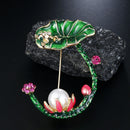 Enamel Lotus Flower Green Leaves Frog Brooch Pin Shirt Collar Pin Jewelry GiftJR