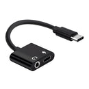 2 in 1 Type-C To 3.5mm AUX Audio Headphone Adapter Charger Cable black