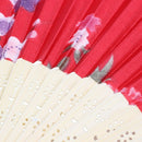 Fabric Chinese Style Flower Pattern Dancing Folding Held Hand Fan Red B9X3