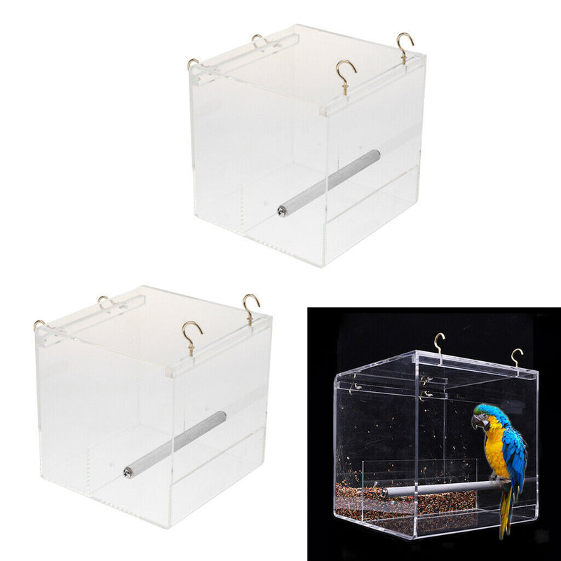 2Pcs Pet Bird Feeder Food Water Feeding Box Parrot Dispenser Cage Perch
