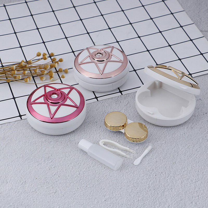 Circle Contact Lens Box Diamond With Mirror Travel Portable Case Stora 3C