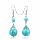 National Style Retro Female Models Turquoise Earrings Simple Spherical Blue P6O9