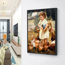 5D DIY Diamond Painting Girl Feeding Chicken Full Round Drill Embroidery